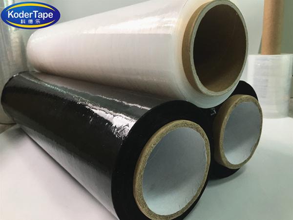 clear and black Pre Stretchable Pallets Wraping 600% Elongation Rate Stretch Film Roll