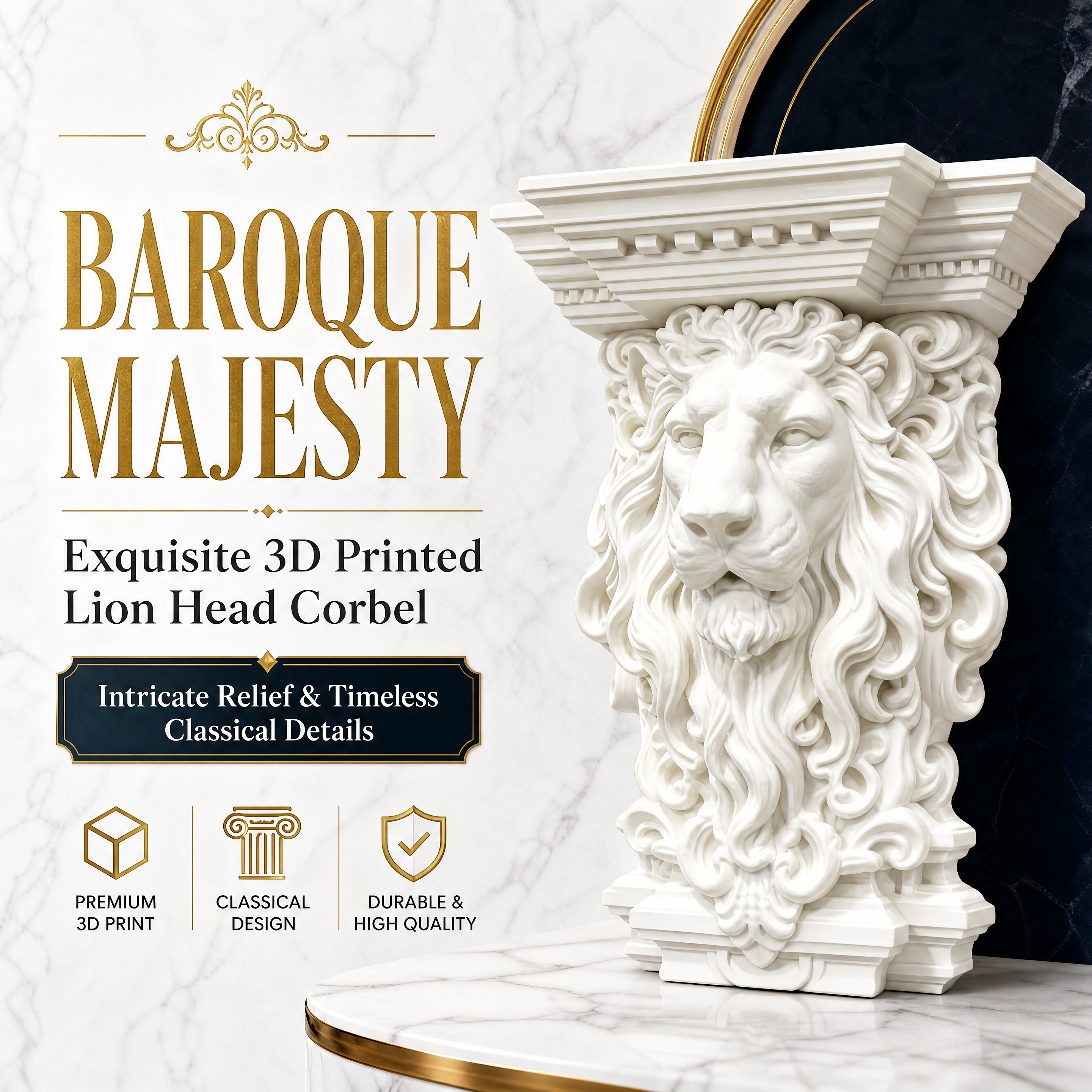 Furniture Decoration 3D Printed Arts Vintage Lion Head Corbel Bracket