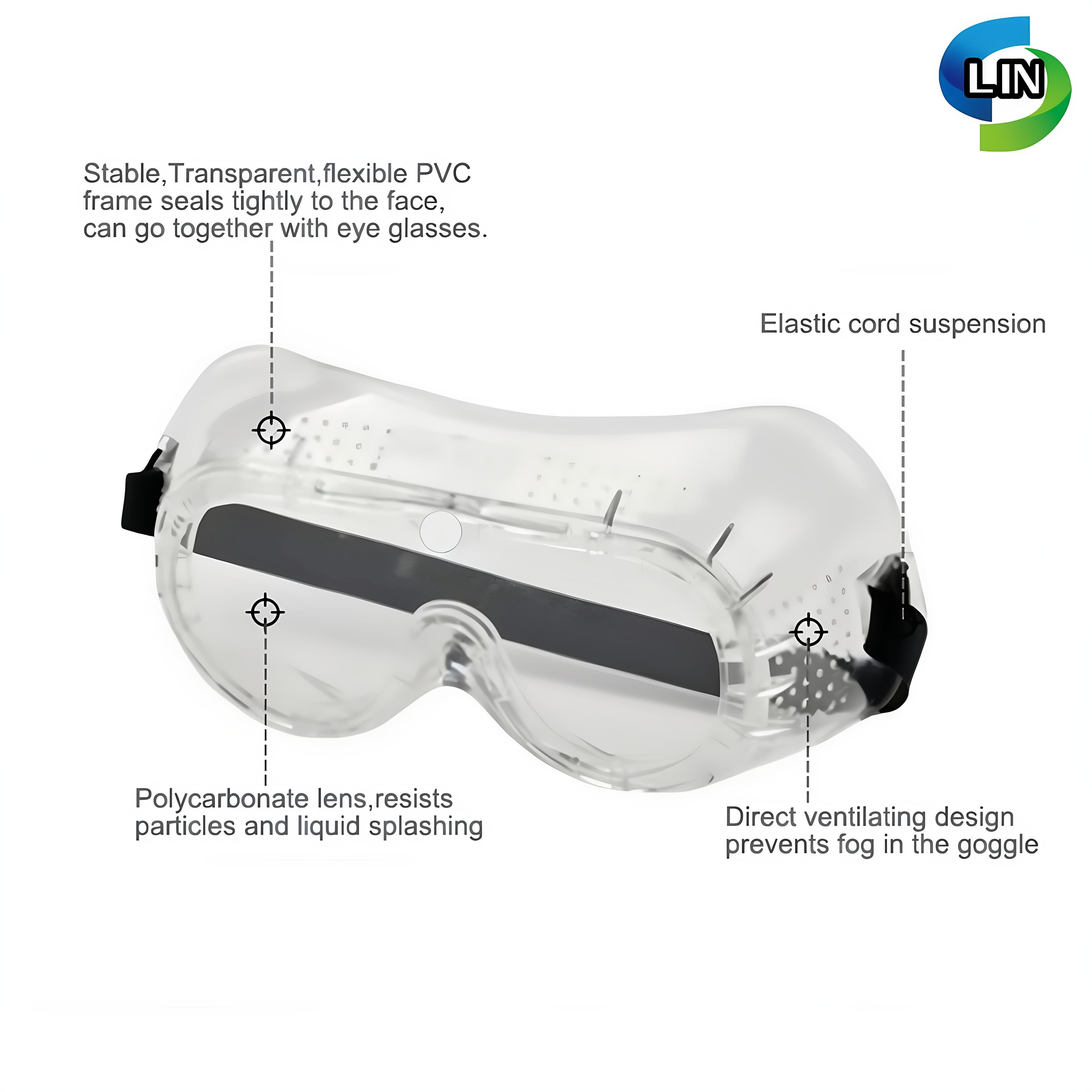 Medical Protective Goggles with Anti-fog Coating, Full Wrap-around Frame and PVC + PC Material for Chemical Laboratory Protection