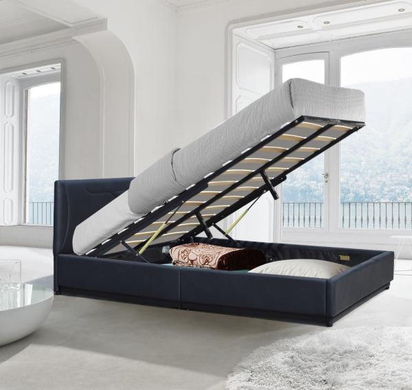 Black Ottoman Leather 4ft6 Upholstered Double Bed Frame Gas Lift Storage Bed