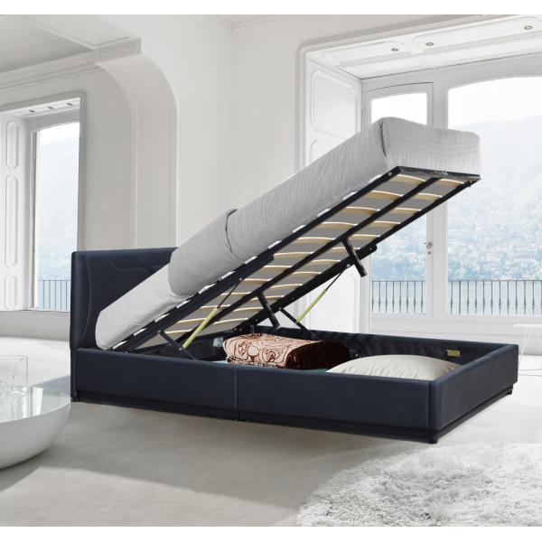 Черная османская кожа 4 фута 6 Мягкая двуспальная кровать Каркас газлифта Кровать для хранения