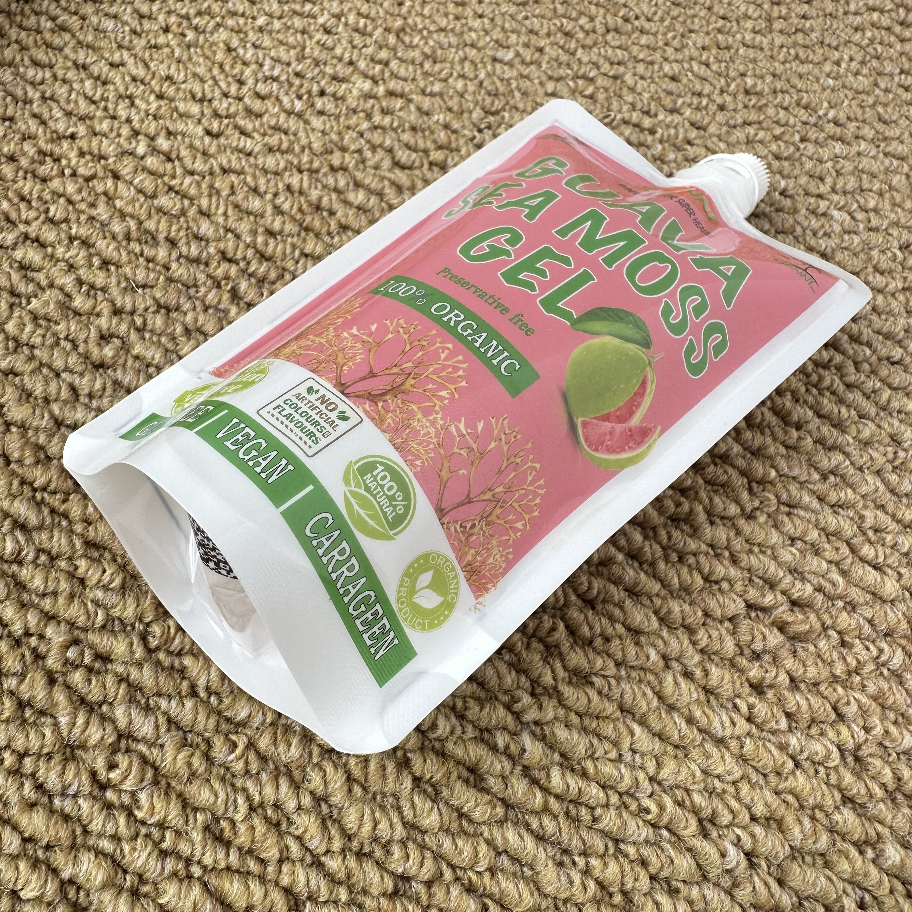 Custom Printed Stand Up Spout Pouch For Sea Moss Gel | Food Grade Leakproof Flexible Squeeze Pouch For Fruit Flavored Sea Moss Gel & Nutritional Gel Packaging