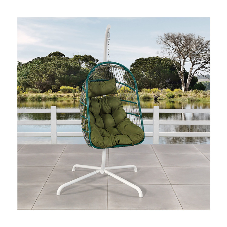 Outdoor Furniture Patio Swing Hanging Egg Chair with Steel Frame and Rope Weave Design