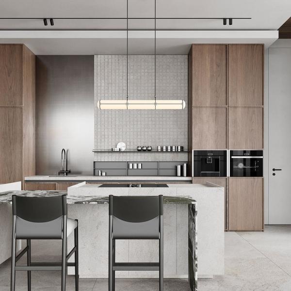 Muebles de cocina completos de la isla de madera de PVC blanco, puertas de vidrio para villas