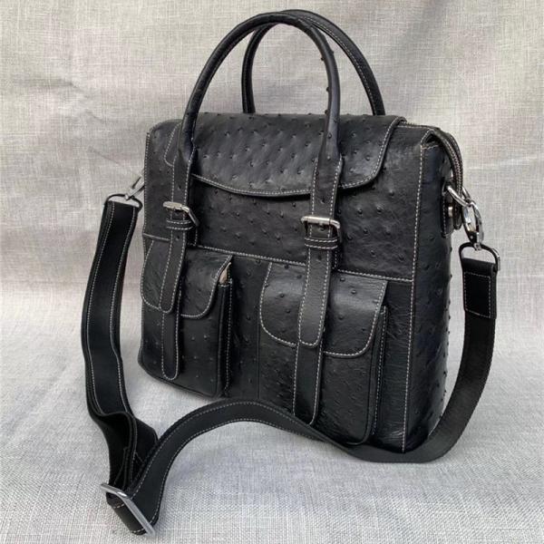 Exotic Authentic Ostrich Skin Men's Large Casual Flap Pockets Handbag Travel Purse Genuine Leather Male Shoulder Bag