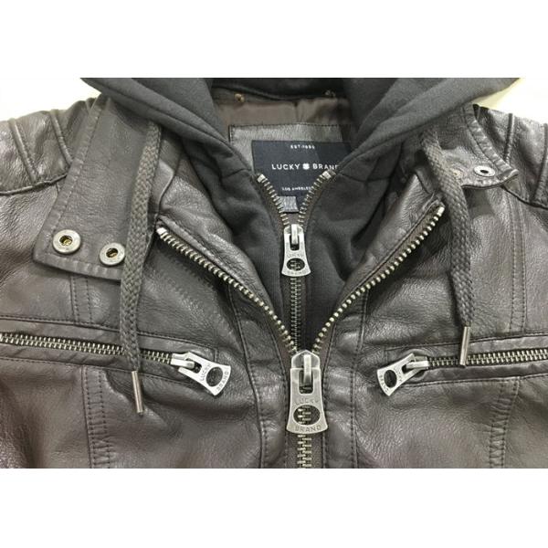 Autumn Black Mens PU Jacket Faux Leather Biker With Detachable Knit Hood
