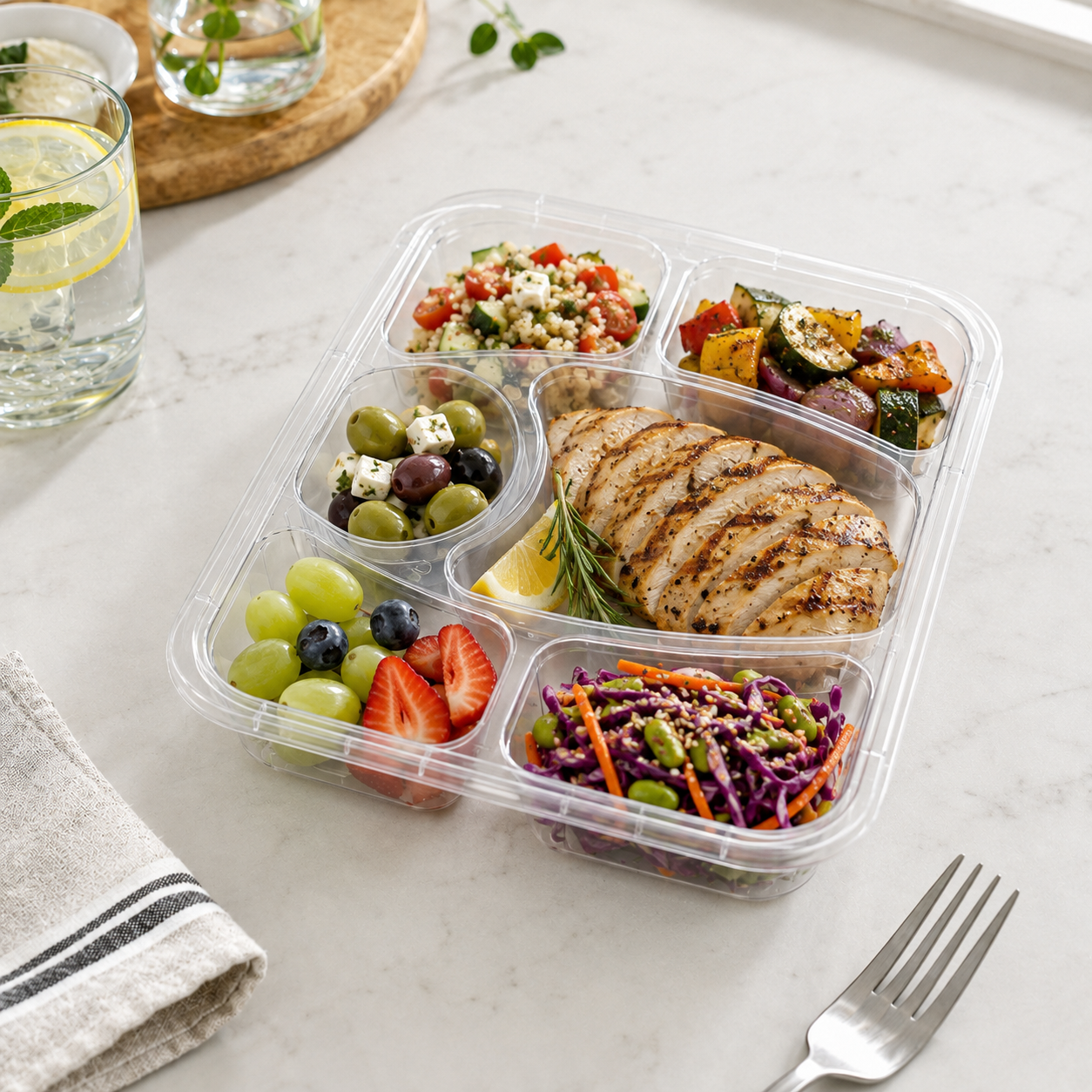 Six Section Deep Large PP Meal Prep Container for Daily Takeaway Portions