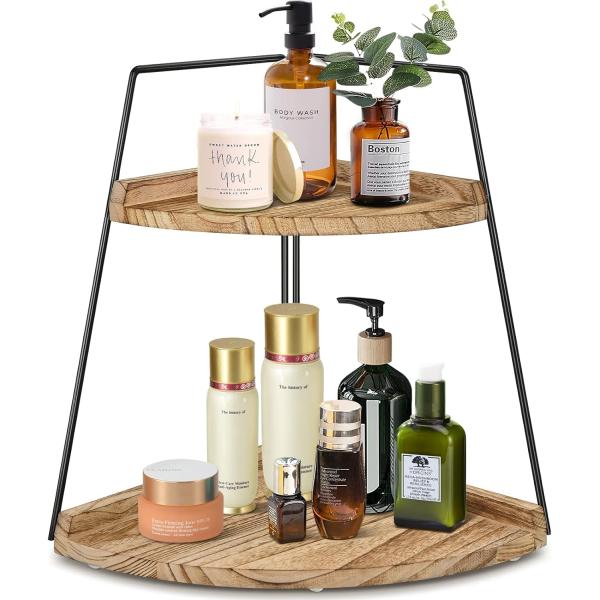 Wooden Bathroom Counter Organizer 2 Tier Corner Shelf for Storage and Organization