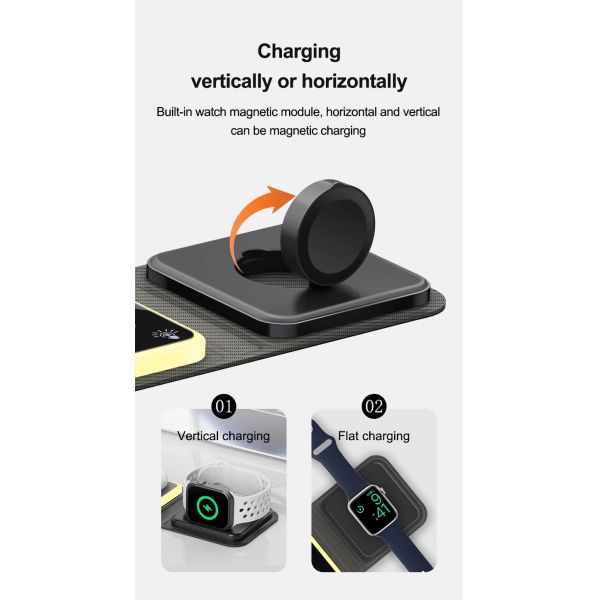 Wireless 3 In 1 Foldable Magnetic Charger Stand 15W Fast Quick Charging 20W Output Power For Earphones
