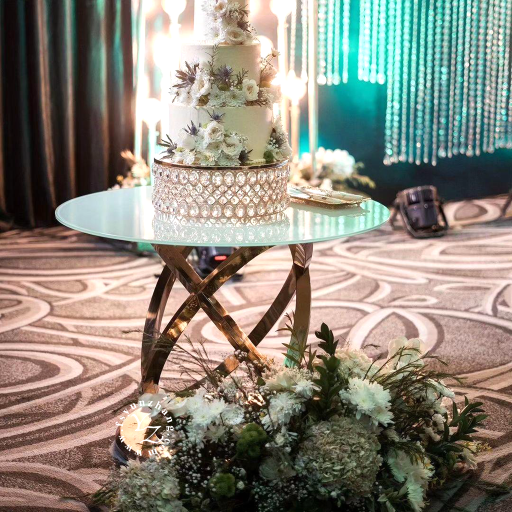 Modern Home Furniture for Dining Golden Stainless Steel Infinity Base Wedding Display Cake Tables for Banquet & Party Events