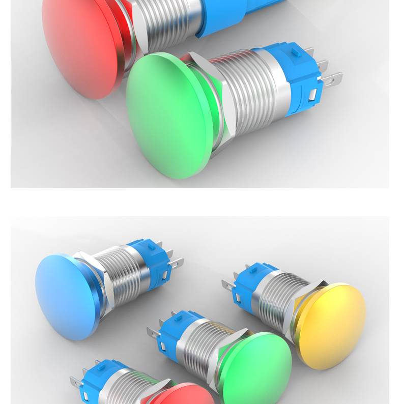 16MM Metal Button Switch Reset Self-Locking Normally Open and Normally Closed Mushroom Head Button Red and Green Momentary Custom Logo