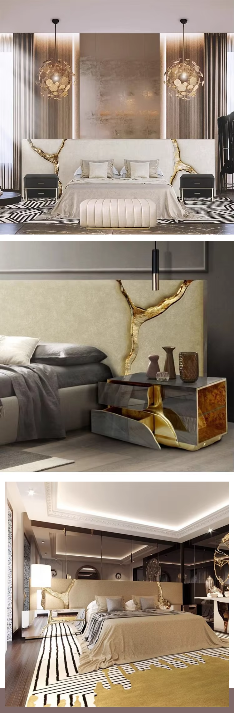 Villa Bedroom Furniture Set king Full Size Bed Frame White Luxury Upholstered Headboard Adult Full Size Bed