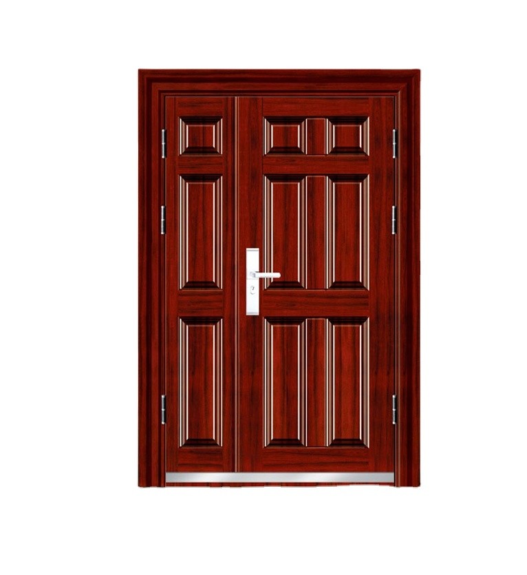 Lead the Industry  for Villa Wood Grain Entrance Interior Gate  Steel Double Swing Door