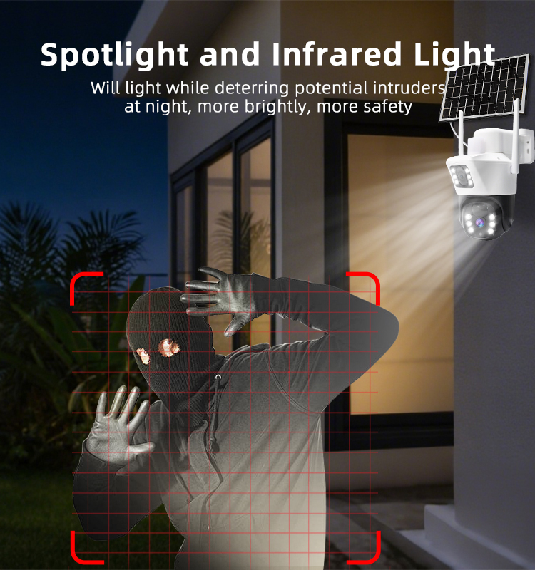 4MP Dual‑Lens Solar Security Camera, Wireless WiFi PTZ Camera with 6.5W Solar Panel 15600mAh Battery, 355° Pan 90° Tilt, PIR Human Detection, Two‑Way Audio, IP65 Waterproof Outdoor Surveillance Camera