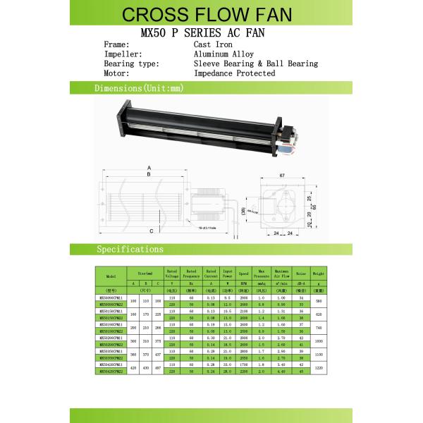 Elevator And Refrigerator Fridge Cooling Fan , AC Cross Flow Fan Radial Brushless Motor
