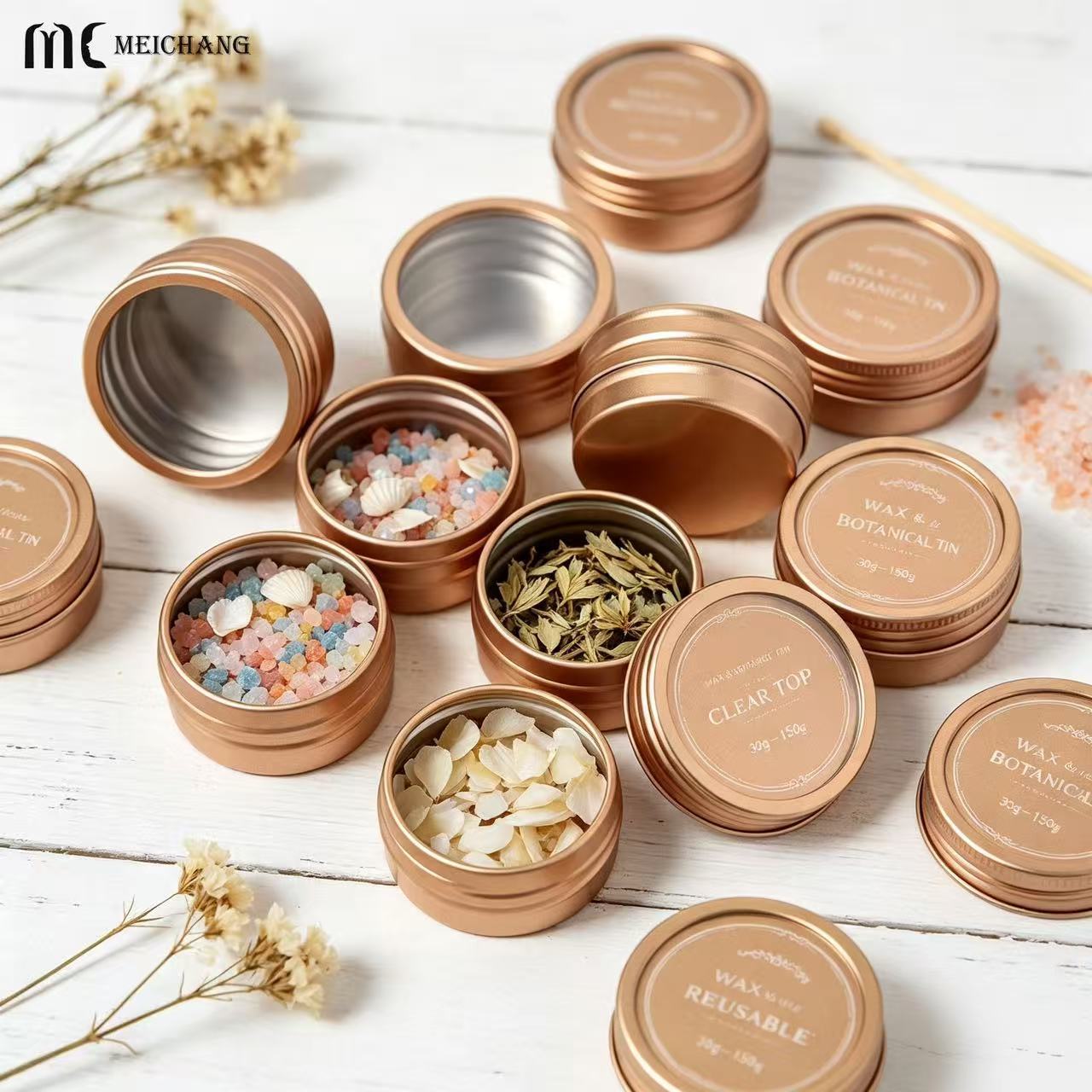 15ml–150ml Round Aluminum Screw Top Tin Jar with Clear PVC Window Lid (MC-809）