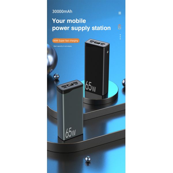 Fast Charging Phone Power Bank 30000mah 65w With Led Display