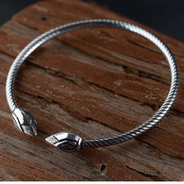 Sterling Silver Lotus Flower Wire Cable Cuff Bracelet Women Bangle(SZ0199)