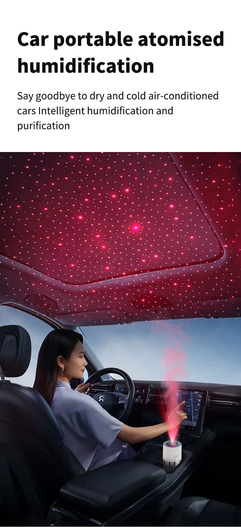 Factory Customized Logo Ultrasonic Mist Mini Portable USB Led Night Light Starry Projector Air Humidifiers for Car