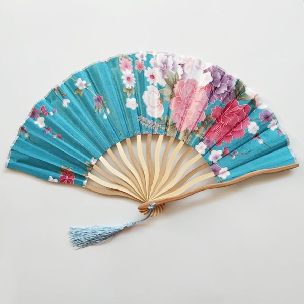 [I AM YOUR FANS]Hand-made Bamboo Wedding Favor 21cm Silk Folding Fan With Elegant Fabric Bag