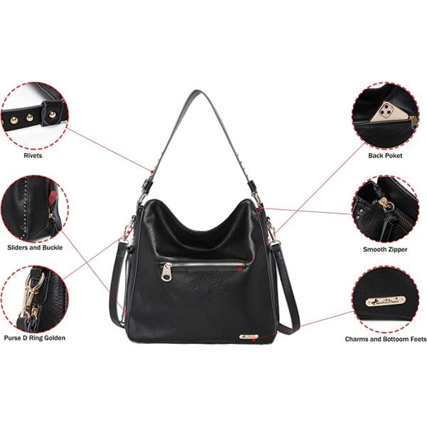 Faux Leather Lightweight Crossbody Shopping Bag Black Reusable Concealed 13x5x12