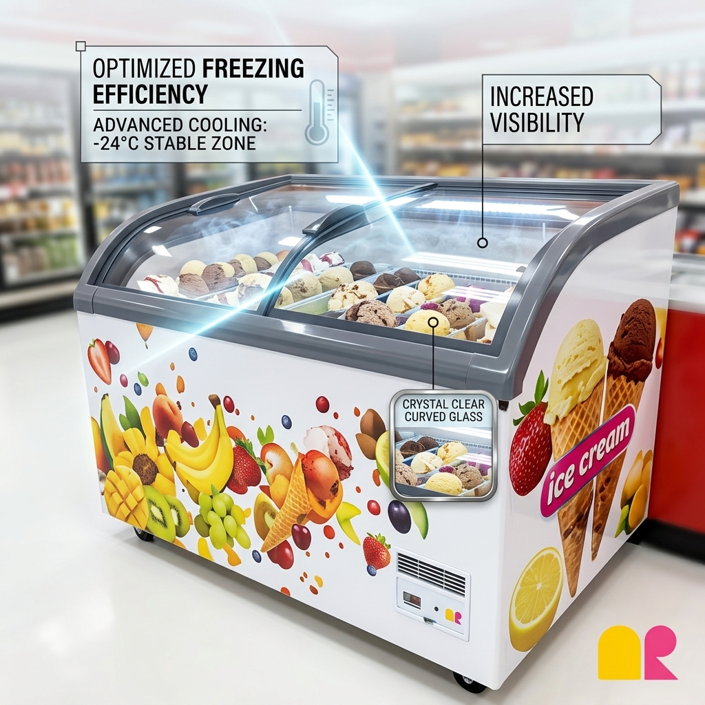 Large Capacity Ice Cream Display Cabinet 118L 280L 350L 420L Glass Display Freezer
