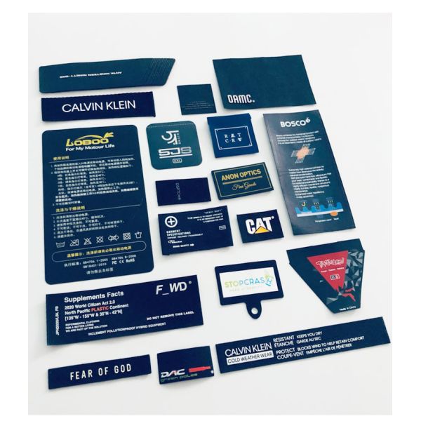 Étiquette de VENTE de vêtements avec logo de marque personnalisé, sérigraphie, étiquette tissée pour vêtements