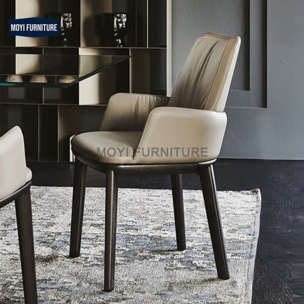 Modern Hotel Wooden Restaurant Chairs Luxury Solid Wood Upholstered Leather Dining Chair for Banquet Dining Room Furniture