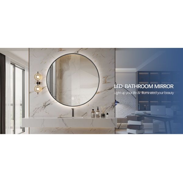 Aluminium Alloy Framed Round Bathroom Mirror With Back Light