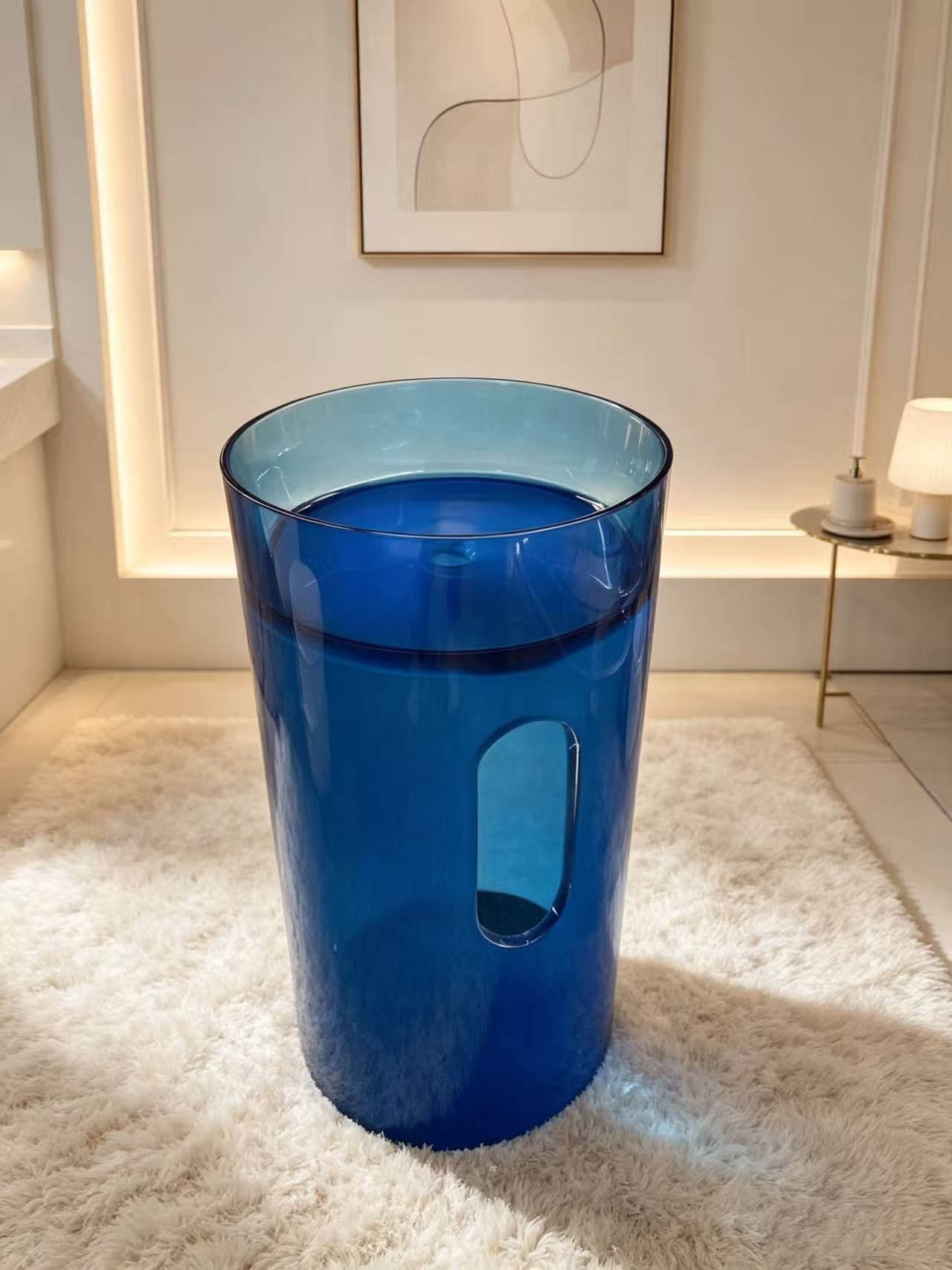 Personalized Indigo Blue Bathroom Pedestal Basin 500mm Round