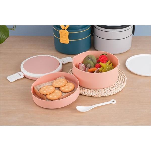 Двухслойный розовый портативный пластиковый банто-ланч-бок с крышкой 1400 мл круглый