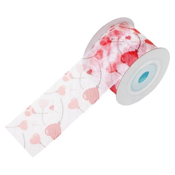 Embalagem de presente com fita de MSD Dia dos Namorados Impressão de coração Amor Organza Faixa de flores