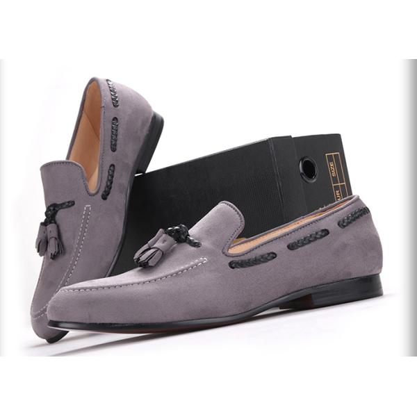 Handmade Mens Black Velvet Shoes , Tassel British Style Grey Casual Dress Shoes