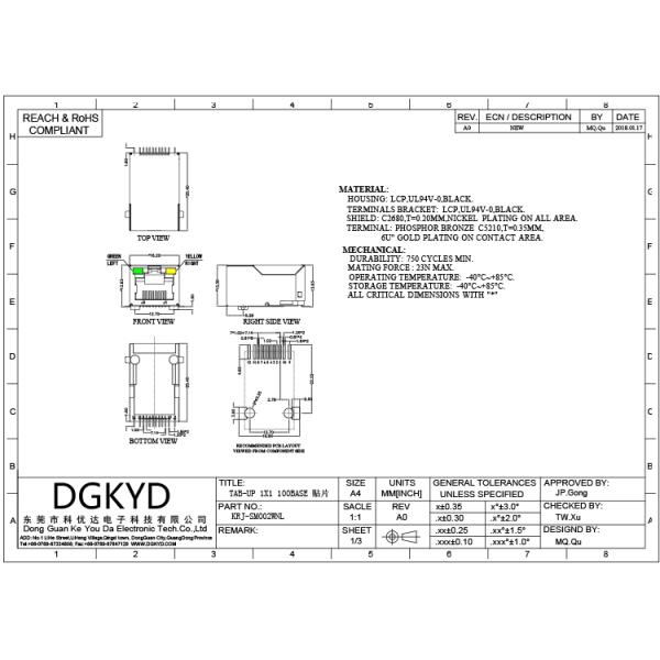 Защищенный 10/100 Маньетикс низкопробного соединителя ПКБ 8П8К СМТ РДЖ45 интегрированным