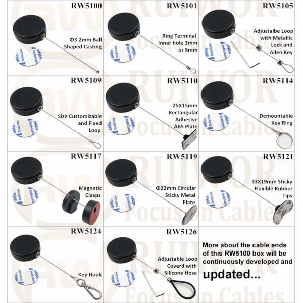 RW5110 Round Mini Anti Lost Recoiler Plus 25X15mm Rectangular Adhesive ABS Plate