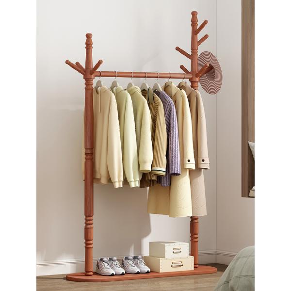 ODM Floor Cloth Coat Rack Stand Hanger Bedroom In Polished Wood 98cm Width