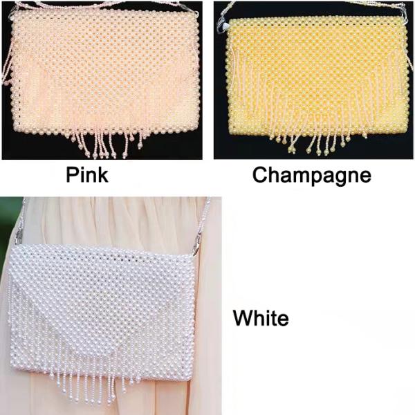 White Pearl Hand Bags Tassel Straddle Shoulder with 54 Cm Strap