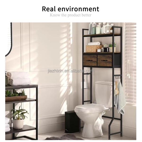 Customized Wholesale ver-the Toilet Storage Holder Iron Living Room Organize Shelf Washing Machine Rack Floor OWood with Drawer