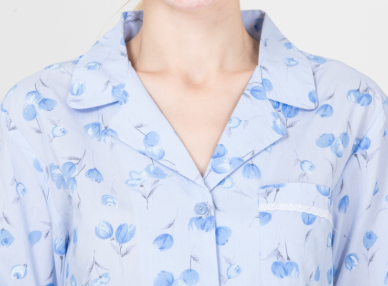 Ladies Brushed Printed Polyester Cotton Button Through Long Sleeve Top Lace Pocket and Long Pants Elastic Waistband