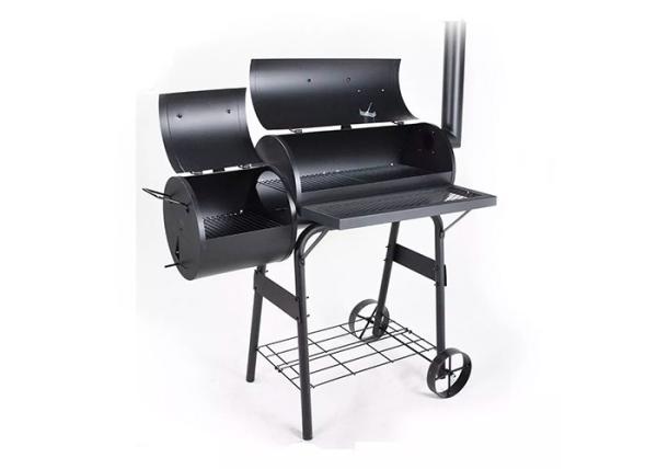Barrel Pellet Smoker Grills Griddle Combo BBQ Trolley Chimney Double Outdoor 57.1