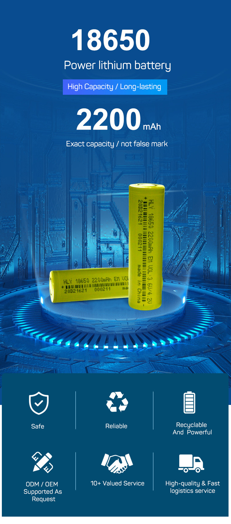 UN38.3 цилиндрический литий-ионный аккумулятор 2200mah 18650 батареи 3.6V клетки высокого темпа 18650