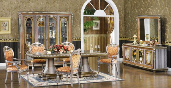 4 Person Home Luxury Wood Dining Room Sets Rococo Antique Carved Dining Chairs