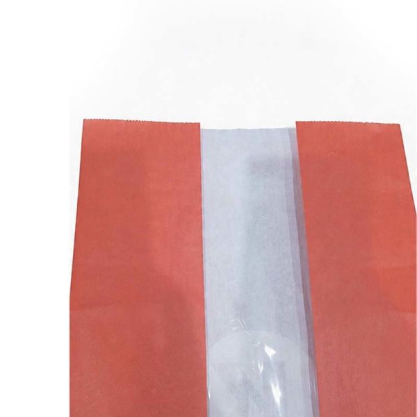 Recyclable Window Paper Bags Red Kraft Paper Bag With Clear Window