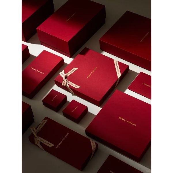Luxury Gift Box Set Premium Red Satin Finish Packaging Reinforced Edge Protection Custom Gold Foil Ready