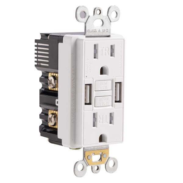 Tamper Resistant Ground Fault Circuit Interrupter 120V Ground Fault Receptacle With USB Power Outlet