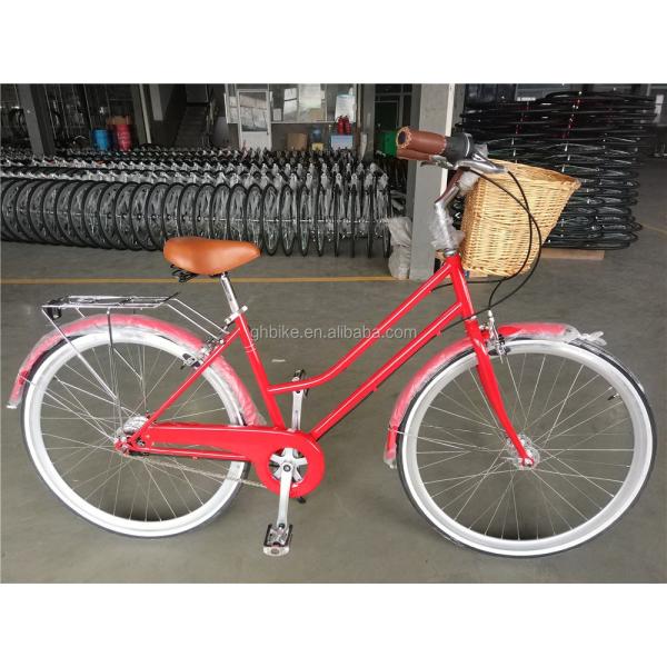Vintage Lady Bike with Basket Red Color Low Step Through Hybrid 5 Speed Comfort Cruiser