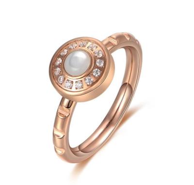 Lady Fashion Jewelry Ring Elegance Wedding Ring with Diamond White Shell with Rose Golden Plating Stainless Stell Rings