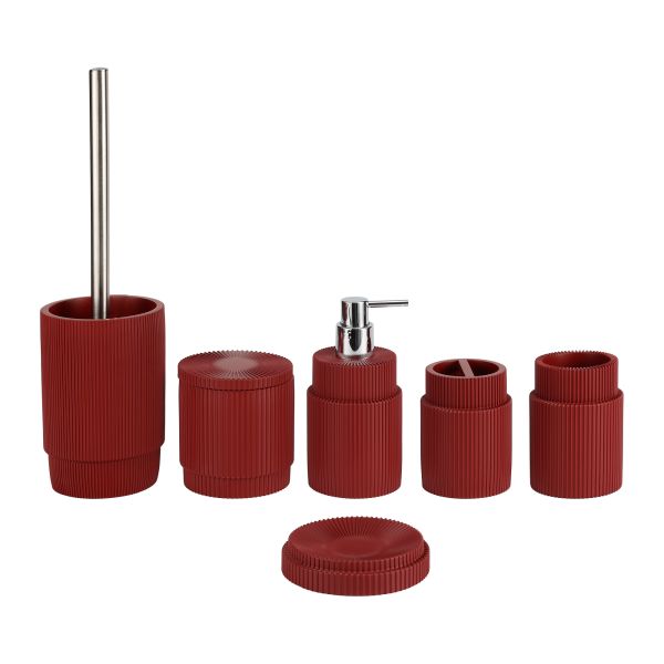 Resin bathroom accessories set round with vertial stripe soap holder soap dispenser toilet brush holder