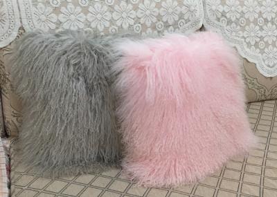 Genuine Long Hair Mongolian Sheepskin Throw Pillows Snow White 18x18