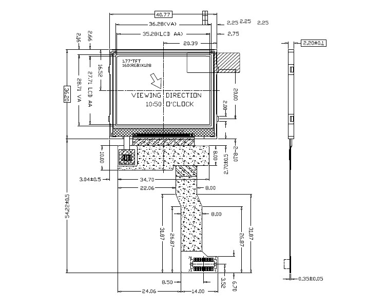 1.77 дюймовый светосчитывающий TFT, 30 пинный интерфейс MCU, 160х128 LCD дисплей